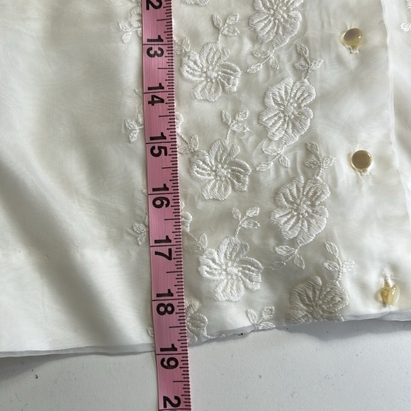 JUDY BOND VINTAGE 1950s EMBROIDERED SHEER SLEEVE BLOUSE SECRETARY BOW SZ 14 - Picture 13 of 16